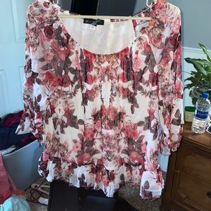 I-N-C • Floral 3/4 Sleeve Mesh Blouse